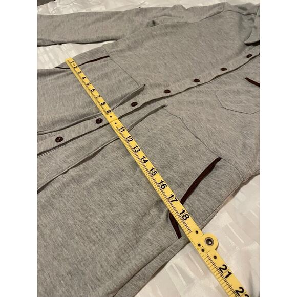 YA Los Angeles Large Long Sleeve Button Up Midi Shirt Dress Top Elbow Patches - Picture 9 of 12